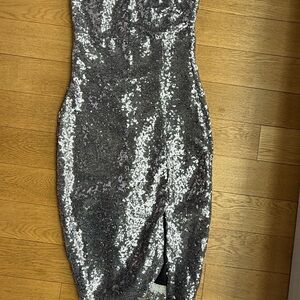 Charlotte Russe Silver Sequin Strapless Bodycon Dress